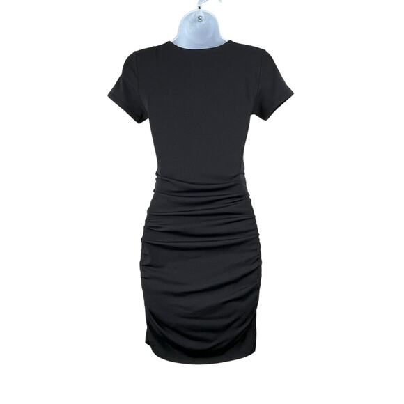 Babaton Black Contour Ruched Covet Short Sleeve Mini Bodycon T-Shirt Dress Small - Picture 2 of 11
